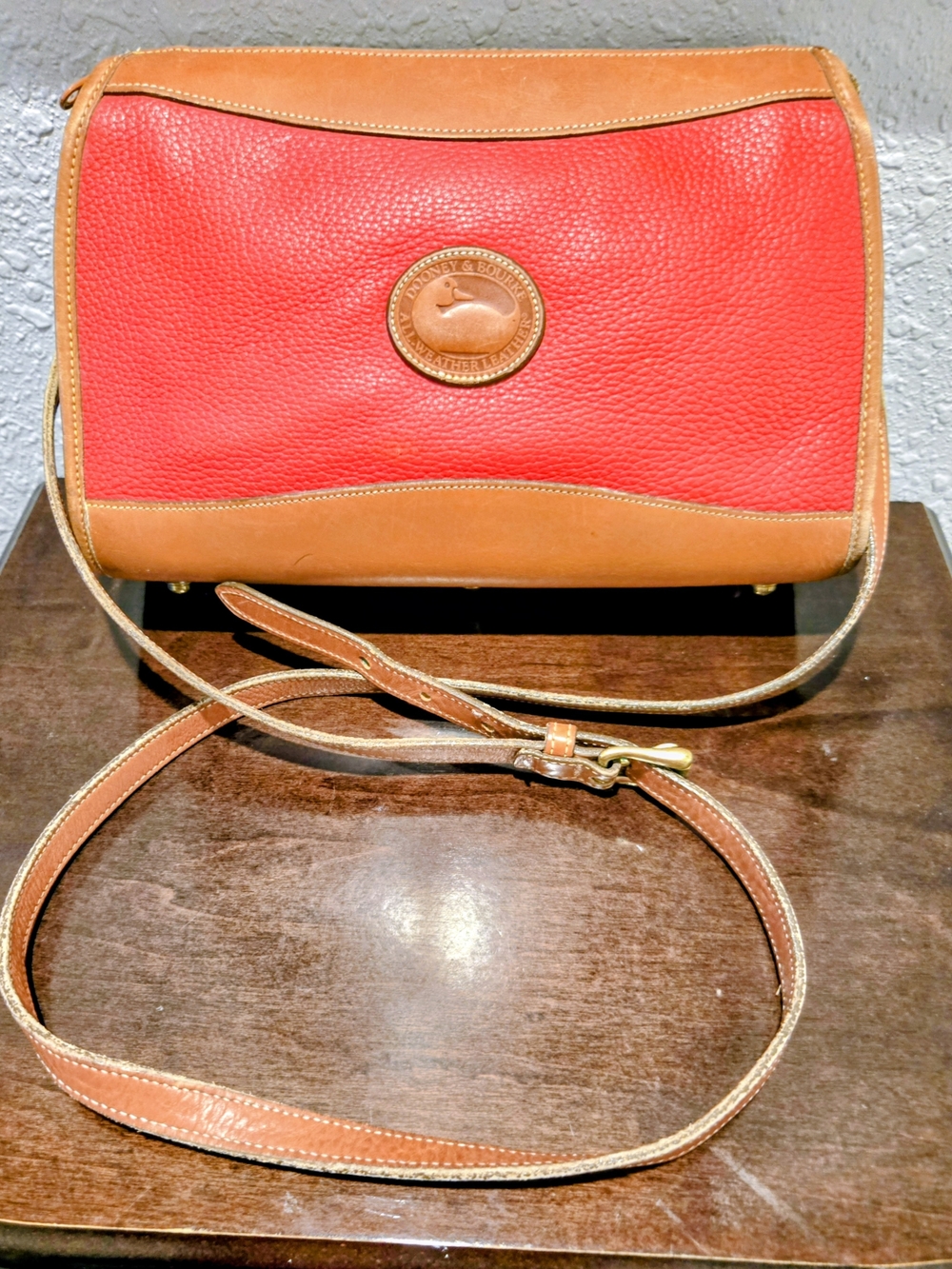 Dooney & Bourke Red Pebble Leather Crossbody with Tan Trim